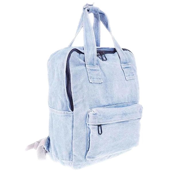 MaxxCloud Vintage Denim Laptop Backpack Lightweight Jeans Backpack Classic Retro Travel Bag Daypack Casual Rucksack Top Handle (Light Blue)