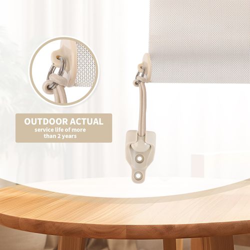 Enmpnornb Premium Black Coolaroo Replacement Parts: Bungee Cords with Balls, Hooks for Cordless Curtains & Bamboo Shades for Indoor Windows (Beige, 2 Set Bungee kit+end Cap)