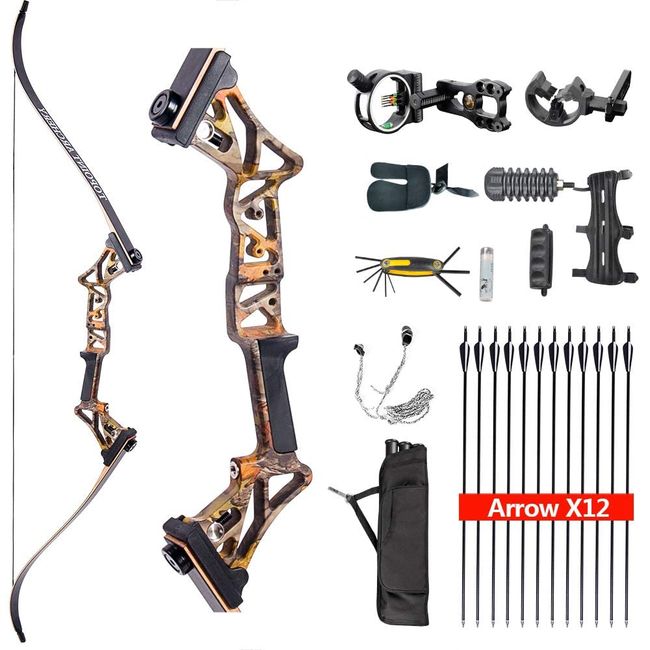 Archery 58" Takedown Hunting Recurve Bow and Arrow Set for Adults Beginners Metal Riser Right Handed Outdoor Training Practice,40lbs,45lbs,50lbs (Camo-40LBS)