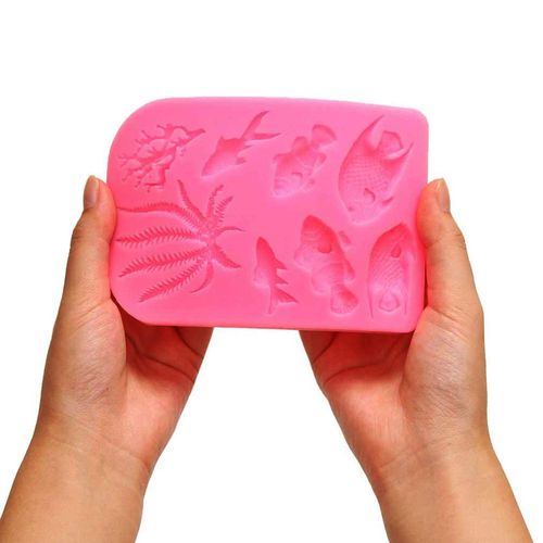 Marine Theme Fondant Cake Mold, Xfaiz Fish Sea Coral Cupcake Chocolate Mould for Under The Sea Cake Decoration Candy Chocolate Polymer Clay Sugar Craft Cupcake Topper