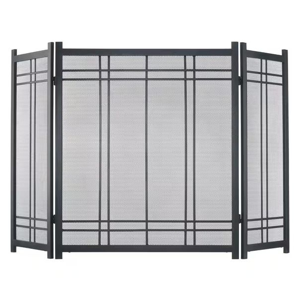 Vintage Fireplace Screen Freestanding 3-Panel Steel Mesh Heating Accessory 31 In