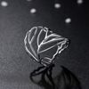 GemShadow Women 925 Sterling Silver Open Hollow Statement Band Leaf Ring