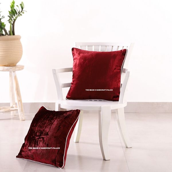 Set Of 2 PC Solid Wine Pillow Case Crushed Velvet Fabric Cushion Cover Throw 16"