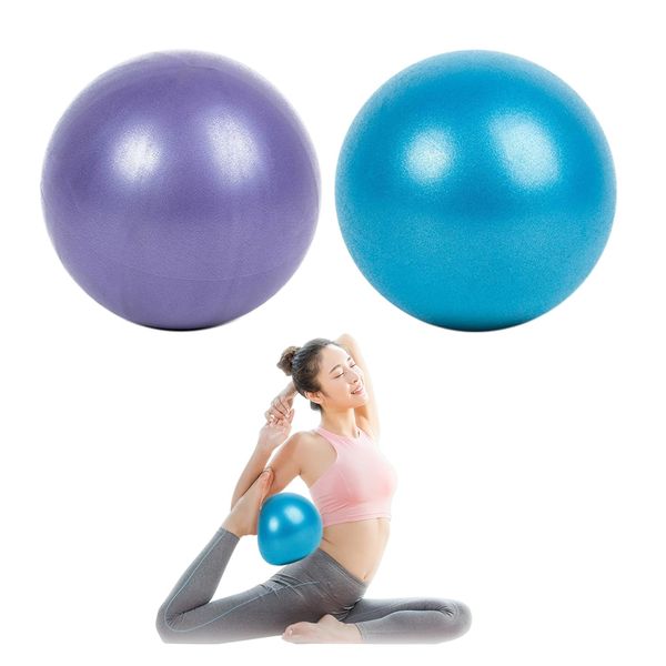 GVSAVY 2 Pilates Balls 25cm, Small and Portable, Stretching Yoga Balls, Balance Balls for Sports, Suitable for Pilates, Yoga, Gymnastics, Fitness (Purple, Blue)