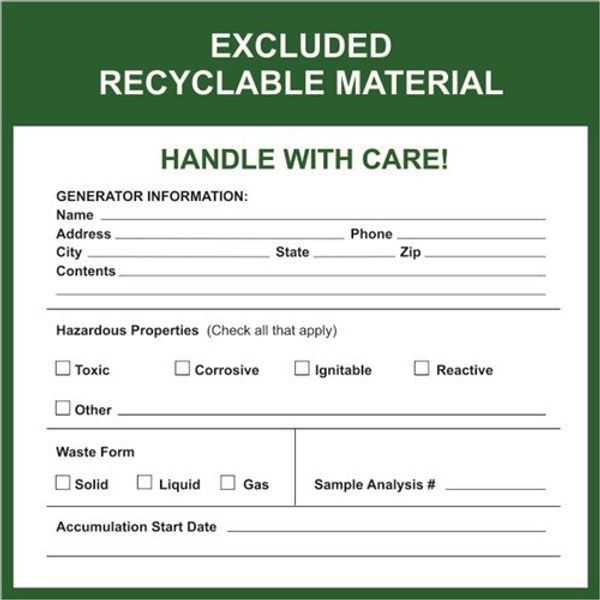 ERM (Excluded Recyclable Material) Label - 6" x 6" (Pack of 25)