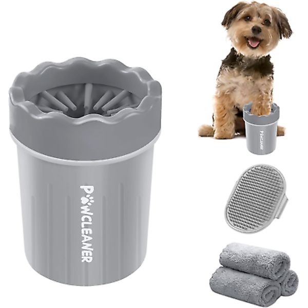 Portable Pet Paw Washer and Foot Cleaner with Silicone Brush, 3 Absorbent Towels