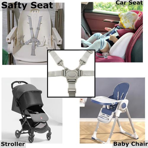 XQIGI High Chair Straps, Replacement 5 Point Harness Straps for Baby High Chair, Harness Belt for Stroller High Chair Pushchair, Safety and Comfort Material (Grey Button)
