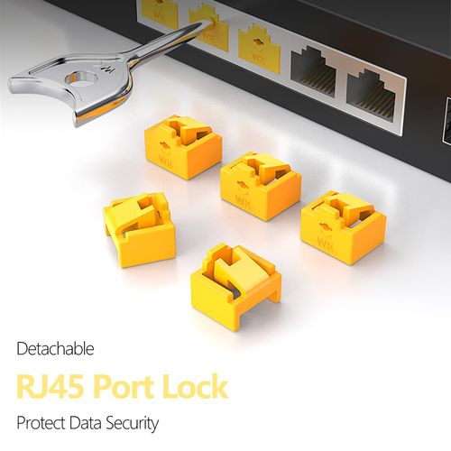 12 Pcs RJ45 Port Lock with 1 Keys, Locking RJ45 Port/Dust Blocker,Compatible with Computer,TV,Router,Other Devices （Yellow）