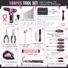 WORKPRO 108PCS Pink Tool Set Power Drill Kits 1.5A Cordless Drills Keyless Chuck