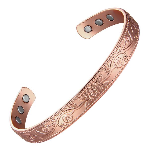 MagEnergy Copper Magnetic Bracelet for Women, 99.99% Pure Copper Cuff Bangle with 3500 Gauss Magnets, Adjustable Brazaletes with Jewelry Box (Rose)