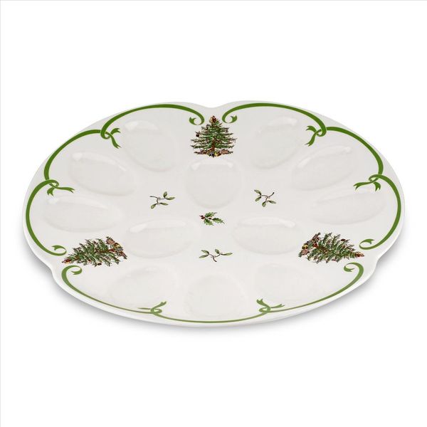 Spode Holiday Christmas Tree Porcelain Devilled Egg Dish, 13 Inch Holds 12 Eggs