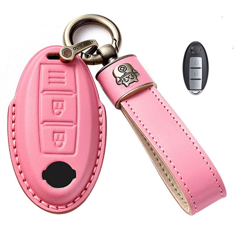 YONUFI For Nissan Key Fob Cover With Keychain Leather Car