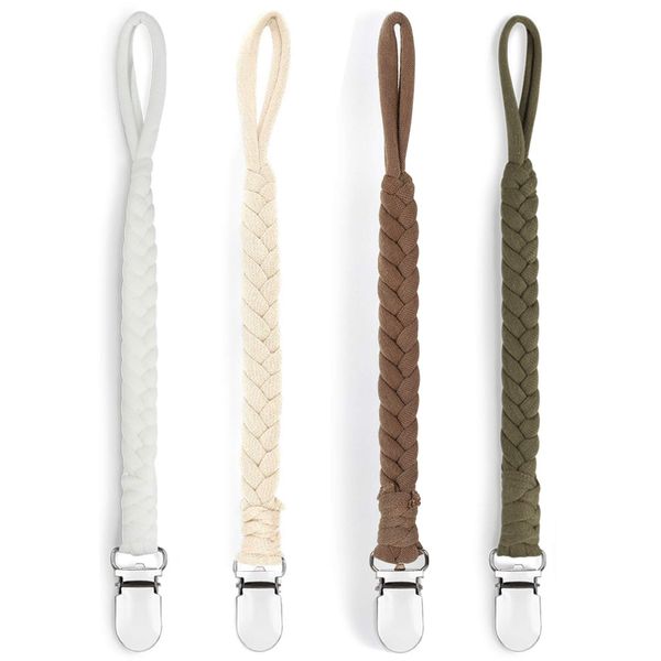 Kapihouse Pacifier Clips for Boys and Girls, Baby Holder Leash, Teething Toy or Soothie by Hand-Made Braided(4 Pack, Color E)