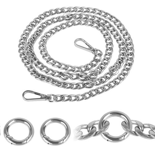 Handbag Chain 120cm/47.2in Metal Chain Shoulder Strap with Metal Buckles Shoulder Bag Metal Accessory Replacement Chain Strap for DIY Handbags Crossbody Bag Crafts Making (Silver)