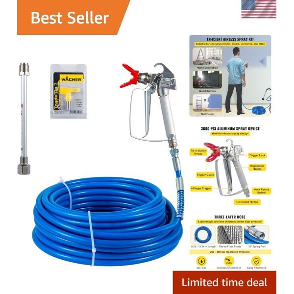 Airless Paint Spray Hose Kit, 50ft 3600psi High-Pressure Fiber Tube with 8" E...