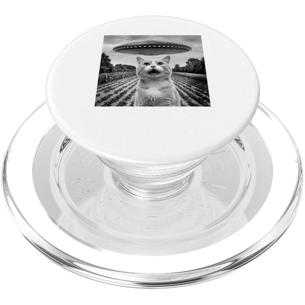 Funny Cat Taking Selfie with Flying Alien UFOs Drones PopSockets PopGrip for MagSafe