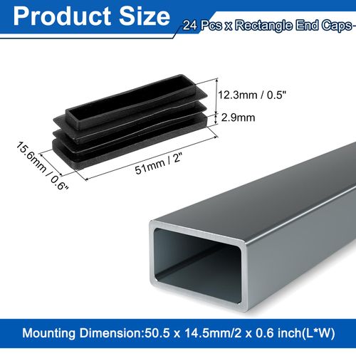 uxcell 24 Pcs Rectangle Tubing End Caps 2 x 5/8 Inch Plastic Hole Plugs Insert End Cap for Metal Tubing Post Chair Leg Table Bookshelves Furniture, Black