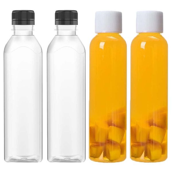 YALIHAIXIA 4Pcs Plastic Juice Bottles with Screw Lid Empty Clear Containers Reusable Drinks Bottles Safe Drinking Beverage Container Leak Proof for Juice Milk Water Beverages