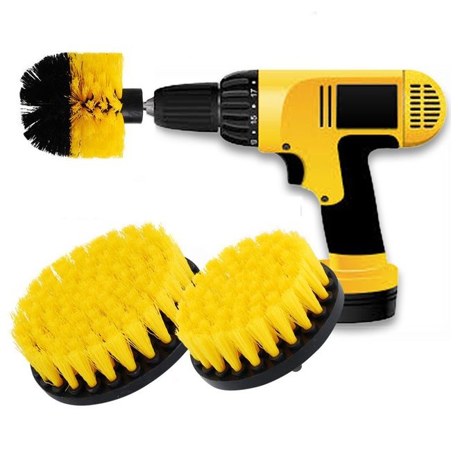 Ewolee Electric Cleaning Brush, Set of 3, Bathroom Cleaning Brush, For Kitchen, Floor, Kitchen, Bath, Bath Row, Tile Cleaning, Car Wash, Compatible with Hexagonal Shaft Electric Drill, Yellow