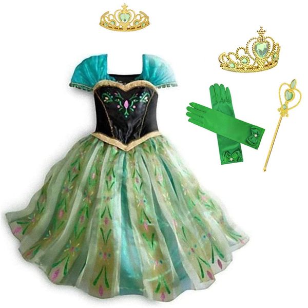 CREDIBLE ST371 Children’s Princess Dress Costume, Luxurious 5-Piece Set, Green (Princess Dress, Gloves with Ribbons, Heart Tiara, Magic Wand, Original CREDIBLE Merchandise), 43.3 inches (110 cm)