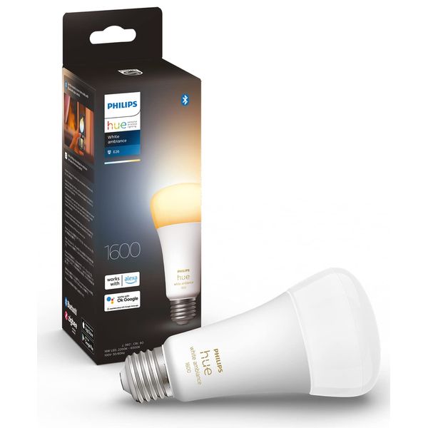 Philips Hue E26 100W White Gradient Smart Light Bulb E26 100W 1 Piece - Philips Hue LED Light, Smart Light, Alexa Compatible Lighting, 1600lm, Light Color, Daylight White, Dimmable, Toned, Smart Home,