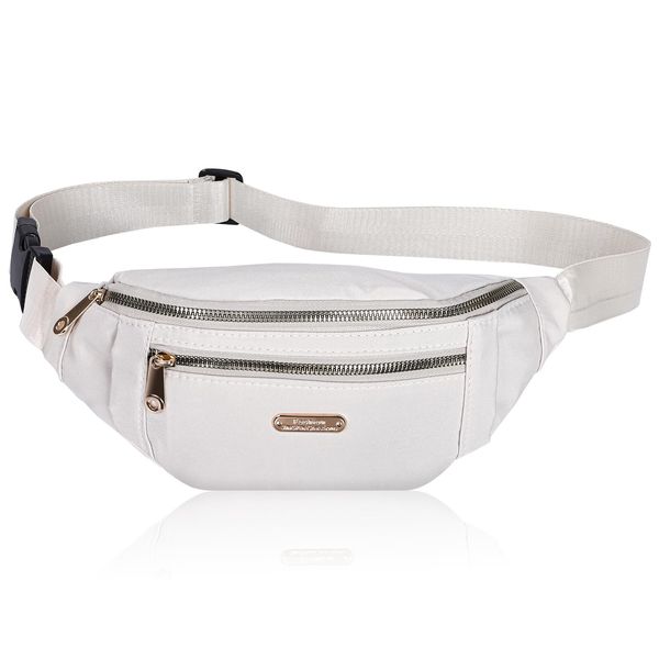 White Fashionable Bum Bag Fanny Pack for Women Men Lightweight Waist Bag Women Adjustable Bumbags for Ladies Sports Running Hiking Travel Walking