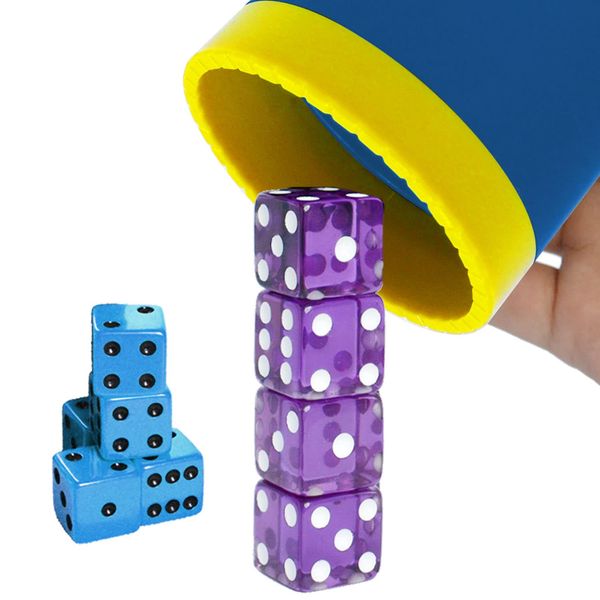 MEISHUNUK Dice Stacking Cup(Blue) Set with 4 Pcs 19mm(Puple) and 5 Pcs 18mm(Blue) Standard 6 Sided Dices, with Storage Bag-Magic Tricks Instruction