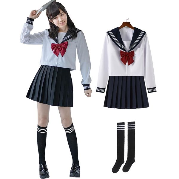 BeLoved Sailor Uniform, Full Set (including black socks), High School, Junior High School Uniform, JK Skat, Cute, Girls, School, Student Clothing, Adults, Cute, Gift, Cosplay Costume, Halloween,