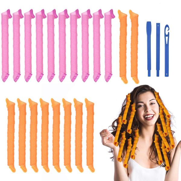 URAQT Lockenwickler Große Locken,20pcs DIY Wave Styling Kit Haar Lockenwickler Rollen Hair Curler für Waves Styler mit Styling-haken, 55cm