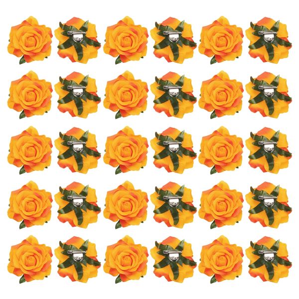 sourcing map 30 Pcs Rose Flower Hair Clips 4 Inch Flower Hair Pins Flower Brooch for Women Hair Accessories Orange