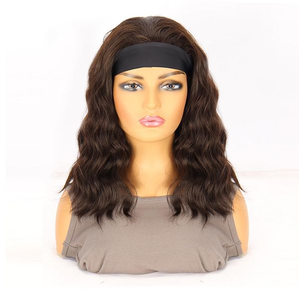 Gusif Headband Wig Short Wavy Wigs for Black Women Bob Wig Glueless Synthetic Shoulder Length Wigs 14 Inch Headwrap Wigs with Headband Attached (#6/8)