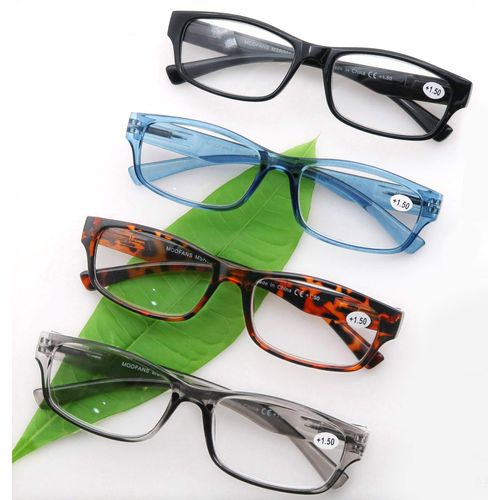 MODFANS 4 Pack Plastic Frame Spring Hinges Reading Glasses Vintage Quality Comfort for Men and Women +2.00