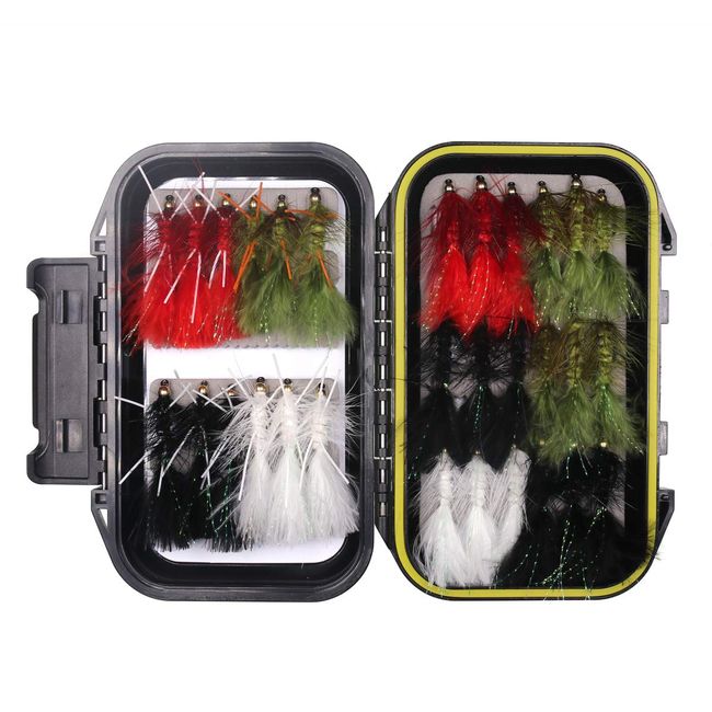 wifreo 30/90PCS Wooly Bugger Fly Fishing Lures Streamer Assortment with Waterproof Fly Box