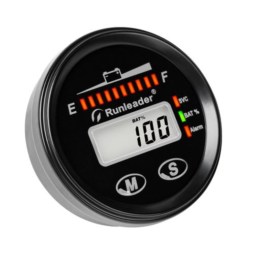 Runleader 12V to 48V Battery Indicator Volt Meter, Working Hours Record for Lead Acid Gel LiFePO4 Trojan AGM 18650 Battery Powered Lawn Mower Golf Cart Forklift Motorhome etc.