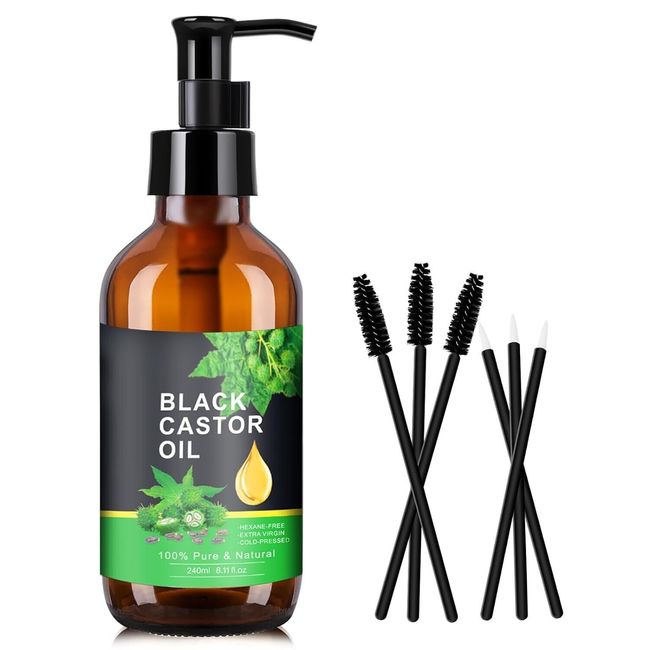 8oz Jamaican Black Castor Oil, Organic  Castor Oil Cold Pressed in Glass Bottle