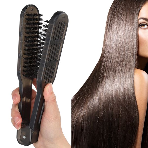 Boar Hair Straightening Comb, Hair Iron Brush with Soft and Elastic Bristles, Heat Resistant Material for Quick Drying and Styling, Smooth Frizz