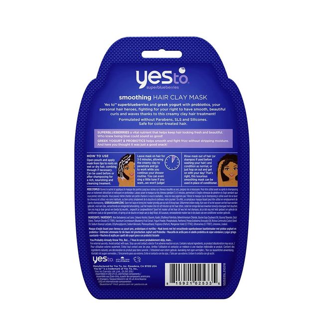 6 count Yes To Super Blueberries Frizz Fighting Smoothing Hair Clay Mask with Greek Yoghurt probiotics Anti-Frizz Creamy Mix