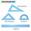 HARFINGTON 4pcs Triangular Ruler Set 30cm Plastic Metric Inch Geometric Protractor Triangle Engineering Scale Drafting Ruler Kit for Office Home, Blue