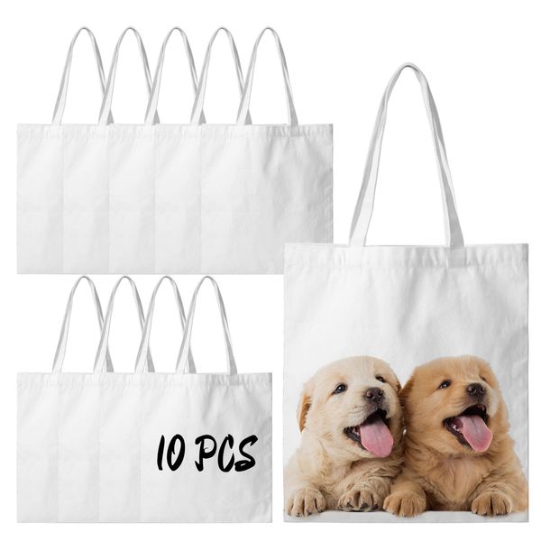 Joyclub Sublimation Tote Bags Blanks 14 x 13 Inch Polyester Canvas Tote for DIY Crafting Heat Transfer Bag for Gift