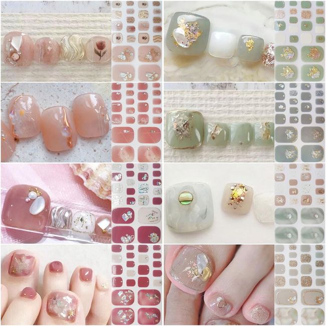 Lygoeege Nail Stickers, 8 Pieces, Nail Stickers, For Feet, 3D Nail Design, Nail Wrap, Cute, Flowers, Sheer, Foil, Advanced, Cute, Popular, For Women and Beginners