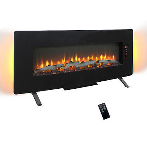 48 Inch Wall Mounted Electric Fireplace Curved Design Multi Color Flame Remote