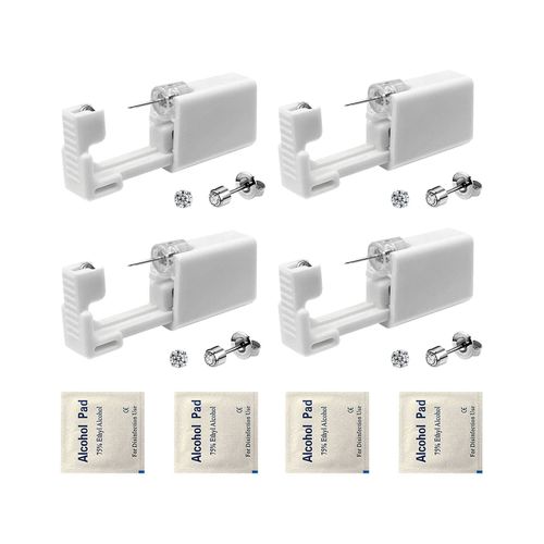 4 Pack Ear Piercing Gun Kit, SLVIEKAE Disposable Ear Piercing Gun with Silver Earring Studs Safety Ear Piercing Gun Kit Tool (3mm)