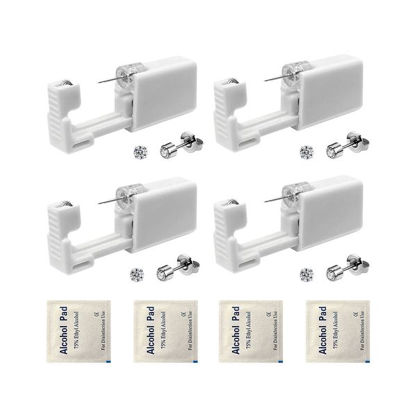 4 Pack Ear Piercing Gun Kit, SLVIEKAE Disposable Ear Piercing Gun with Silver Earring Studs Safety Ear Piercing Gun Kit Tool (3mm)