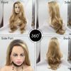 Drag Queen Long Wave Wig Brown Roots Ombre Medium Blonde Natural Color Synthetic Lace Front Wigs for Women Ladies Daily Wear Cosplay Party Blonde Wigs Side Part 24Inches
