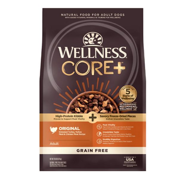 Wellness CORE+ Natural Grain Free Dry Dog Food, with Freeze Dried Turkey, 20lb