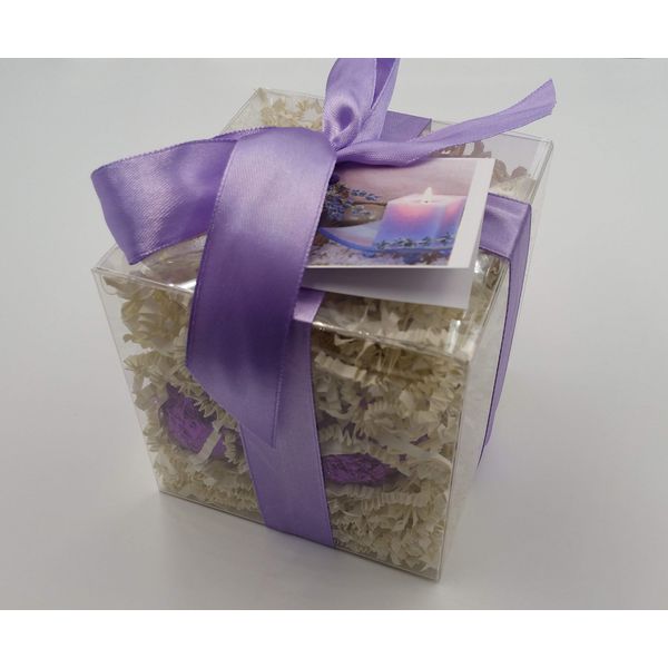 Spa Pure LAVENDER Bath Bombs: GIFT SET with 6 bath bombs in clear gift cube