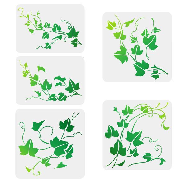 FINGERINSPIRE 5 Pcs Ivy Stencil 2 Size Reusable Vine Drawing Stencil DIY Craft Ivy Painting Template Plastic Leaf Stencil for Home Decoration Plants Stencil for Wood Wall Furniture Fabric Painting