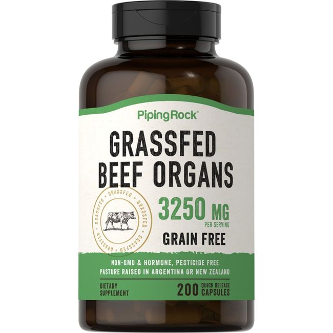 Grass Fed Beef Organs | 3250 mg (per serving) | 200 Capsules | by Piping Rock