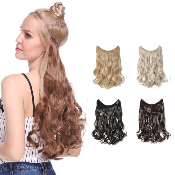 Invisible Wire Secret String No Clips in Hair Extensions One Piece Full Head Hidden Hair Extension Synthetic Fiber (20"Curly,Baby Blonde Mix Bleach Blonde)