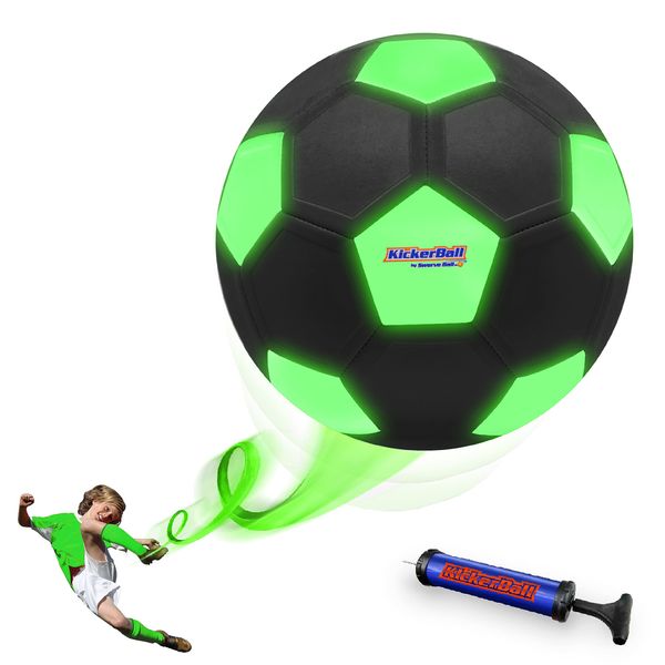 Kickerball - Curve and Swerve Soccer Ball/Football Toy - Kick Like The Pros, Great Gift for Boys and Girls - Perfect for Outdoor & Indoor Match or Game (Glow in The Dark)